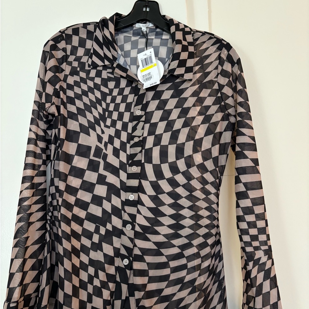 Mango Black and Cream Long Sleeve Dress
